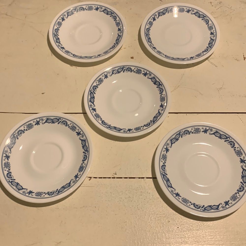 Vintage Corelle Old Town Blue Onion saucers set of 5